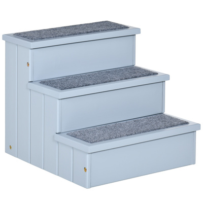 PawHut Dog Steps for Bed Sofa, 3 Step Wooden Dog Stairs for Sofa, Pet Stairs with Storage for Small Cats and Puppy, Grey