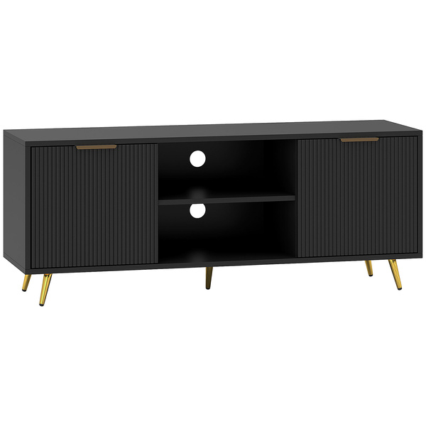 HOMCOM Modern TV Stand Cabinet for TVs up to 55", TV Unit with 2 Open Shelves and 2 Cabinets, Entertainment Centre with Cable Management for Living Room, Black