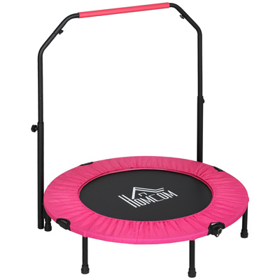HOMCOM 40" Foldable Mini Fitness Trampoline, with Adjustable Foam Handle, Pink
