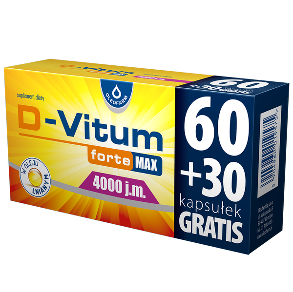 D-Vitum Forte Max Witamina D3 4000 j.m. na Zdrowe Kości i Odporność 90 Kapsułek