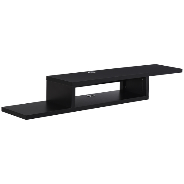 HOMCOM Floating TV Unit, Wall Mounted TV Stand with Open Shelf and 2 Cable Holes, Entertainment Unit for Living Room, Black