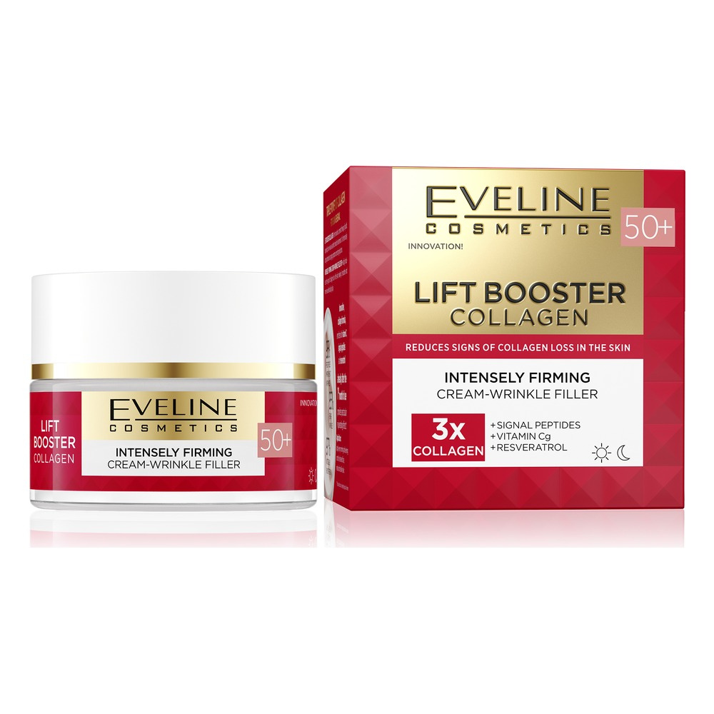 Eveline Lift Booster Collagen Silnie Ujędrniający Krem-Wypełniacz Zmarszczek 50+ na Dzień i na Noc 50ml