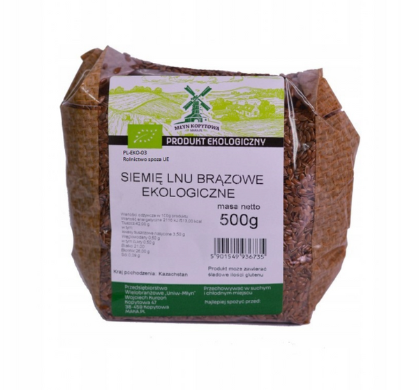 Młyn Kopytowa Ekologiczne Siemię Lniane Brązowe 500g