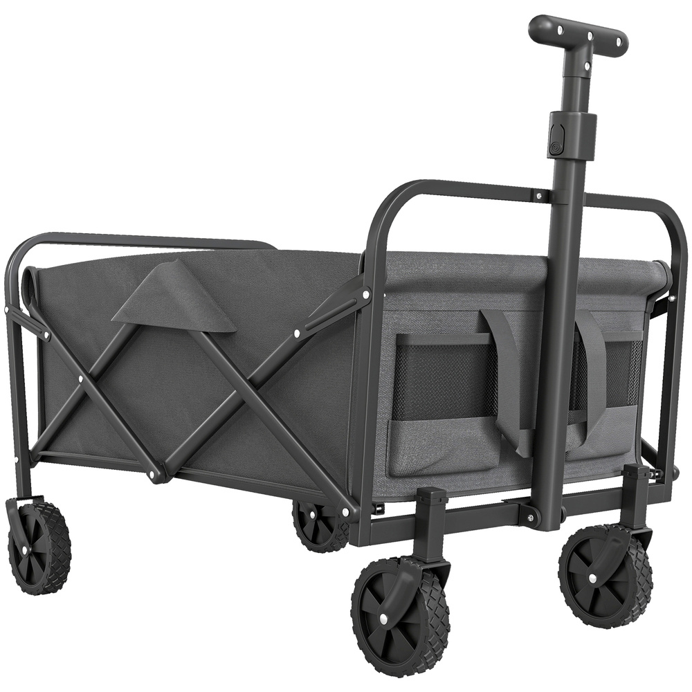 Outsunny 62L Festival Trolley on Wheels, Garden Folding Trolley Cart, 120kg Heavy Duty Collapsible Folding Wagon with Adjustable Handle and Carrying Bag for Beach, Camping, Festival, Grey