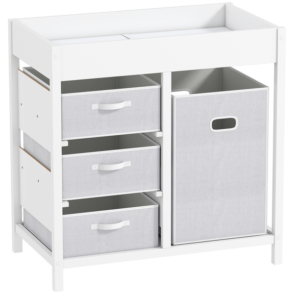 AIYAPLAY Baby Changing Unit with 4 Storage Drawers, Mat for Bedroom Nursery, 84 x 84.5 cm, White