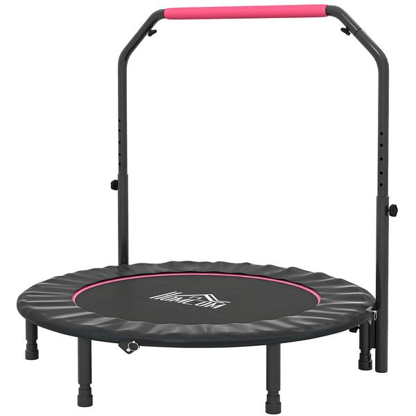 HOMCOM 48" Foldable Mini Fitness Trampoline, with Adjustable Foam Handle, Pink