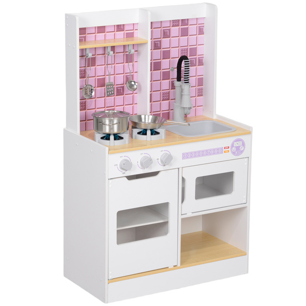 AIYAPLAY Kids Play Kitchen, Pretend Play Kitchen with Realistic Oven, Stove, Sink, Kitchen, Accessories, White