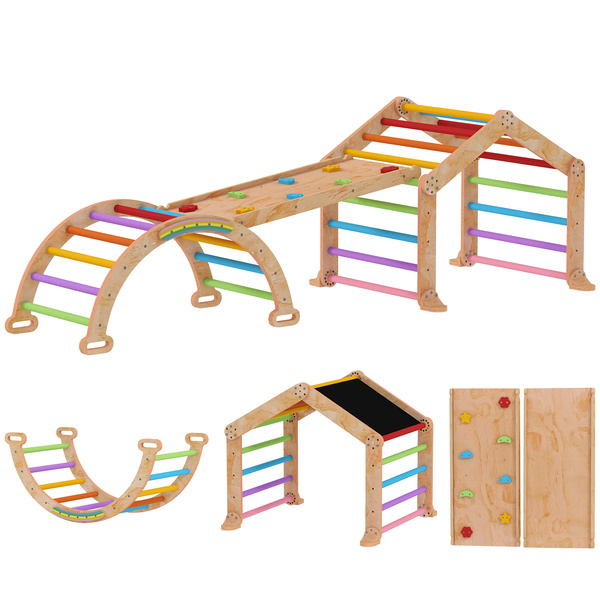 AIYAPLAY 9 in 1 Toddler Climbing Frame with Ramp, Slide, Arch, Ladder, Blackboard for 18-48 Months