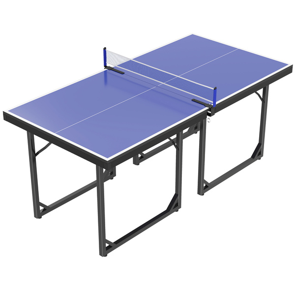 HOMCOM 6ft Table Tennis Table, Ping Pong Table with Net, Foldable and Portable Ping Pong Set for Indoor Outdoor Use, Easy Assemble, Midsize, Blue