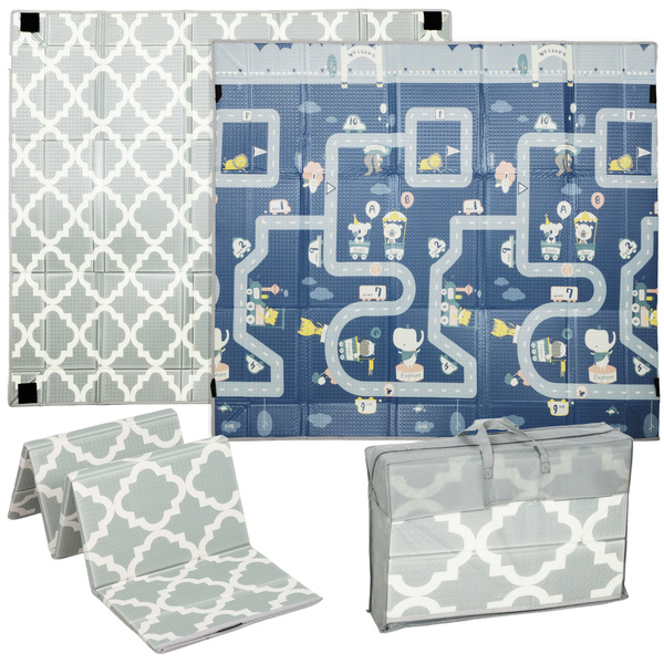 AIYAPLAY Foldable Baby Play Mat, Baby Playpen, Reversible Foam Playmat, Floor Mats for Toddlers, Traffic and Grey Diamond Theme