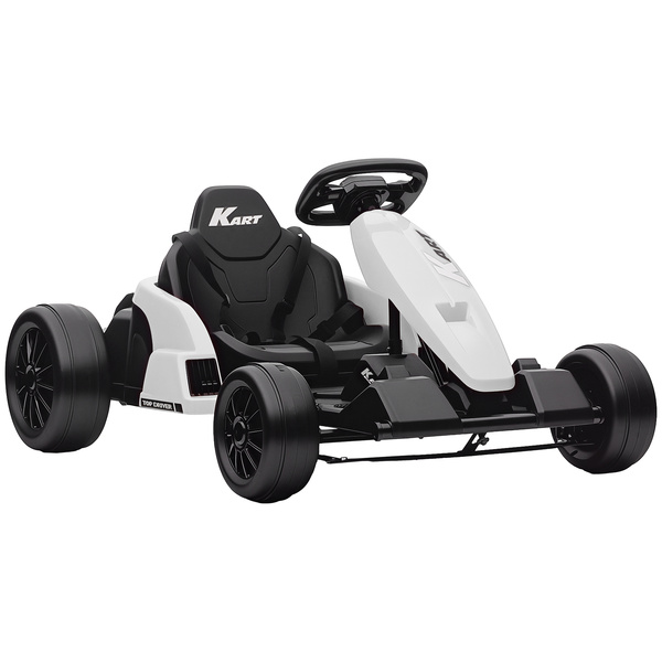 AIYAPLAY 24V Electric Go Kart, Drift Kart with Adjustable Seat, Slow Start, 5-Point Harness, Music, Horn, for 6-12 Years, White