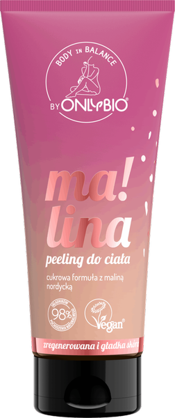 OnlyBio Regenerujący Wegański Cukrowy Peeling do Ciała z Maliną Nordycką 200ml