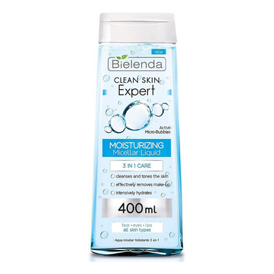 Bielenda Clean Skin Expert Nawilżająca Woda Micelarna 3w1 do Każdego Typy Cery 400ml