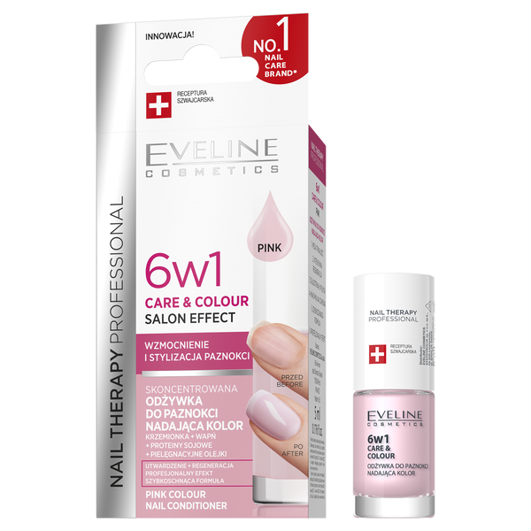 Eveline Nail Therapy Professional Care & Colour 6w1 Skoncentrowana Odżywka do Paznokci Nadająca Kolor Pink 5ml