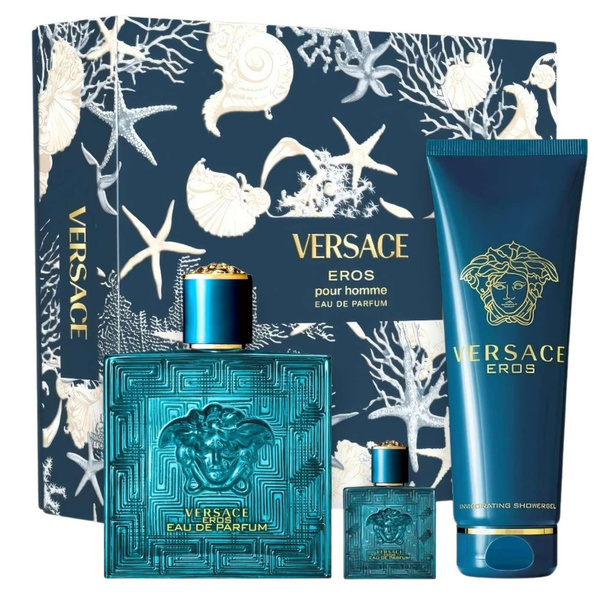 Versace Eros Woda Toaletowa 100ml EDP Woda Perfumowana 5ml EDP Żel pod Prysznic 150ml Zestaw dla Mężczyzn 1 Sztuka
