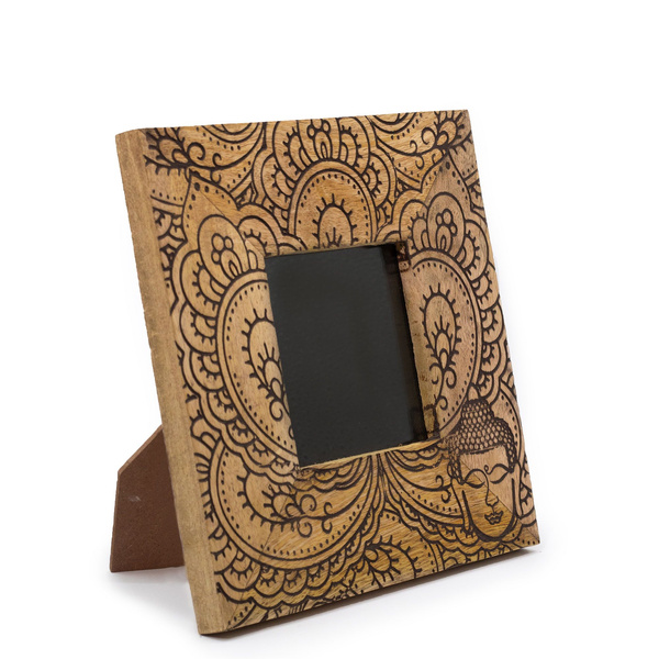 Small Mango Wood Picture Framel (for 10x10cm) 20x20x2cm - Buddha - Black