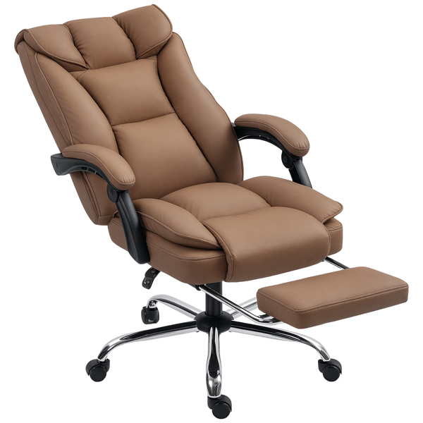 HOMCOM 155° Reclining Faux Leather Swivel Office Chair - Brown