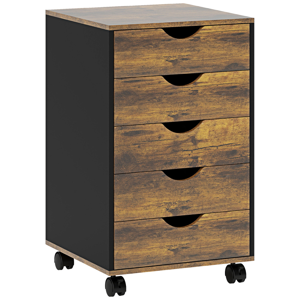HOMCOM Five-Drawer Filing Cabinet - Rustic Brown