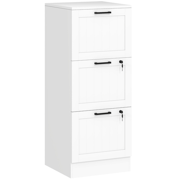 HOMCOM 3 Drawer Filing Cabinet with Lock, Office Storage Cabinet with Adjustable Hanging Bars for A4 Letter Size Files, White