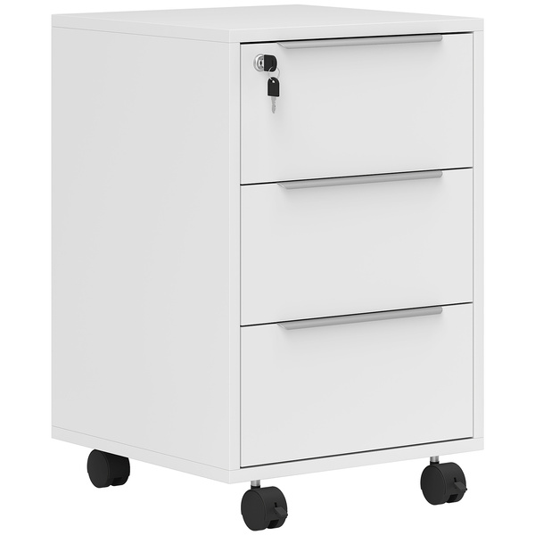 HOMCOM Three-Drawer Locking Filing Cabinet - White
