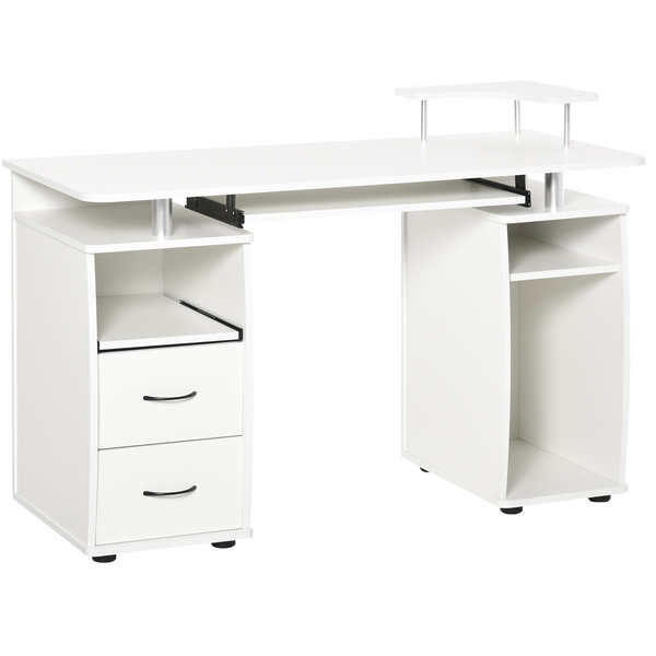 HOMCOM Computer Desk Office PC Table Workstation with Keyboard Tray, CPU Shelf, Drawers, Sliding Scanner Shelf, White