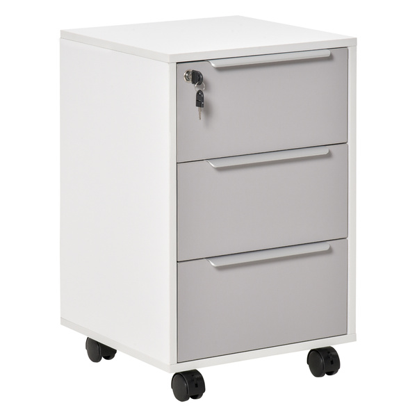 HOMCOM Three-Drawer Locking Filing Cabinet - Grey/White