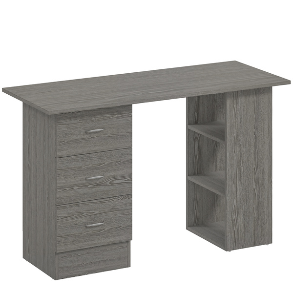 HOMCOM Computer Desk with Drawers, Home Office Desk, Writing Table, PC Workstation with 3 Storage Shelves for Working, Study, 120 x 49 x 72 cm, Grey
