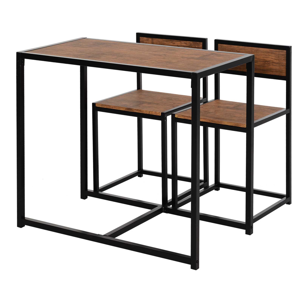HOMCOM Dining Table and Chairs Set 2, Dining Room Sets, Rectangular Space Saving Table and 2 Chairs for Compact Kitchens, Steel Frame, Natural