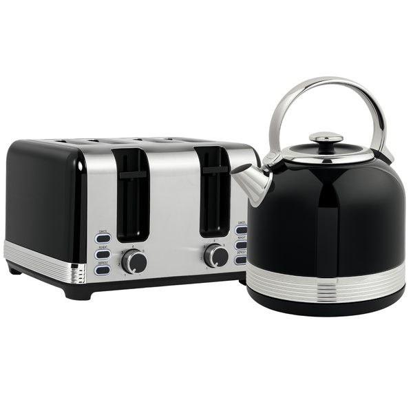 HOMCOM Polished Stainless Steel Kettle and Toaster Set - Black