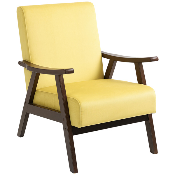 HOMCOM Nordic Accent Chair, Upholstered Velvet Armchair with Solid Wood Frame and Soft Thick Padded for Living Room, Bedroom, Champagne