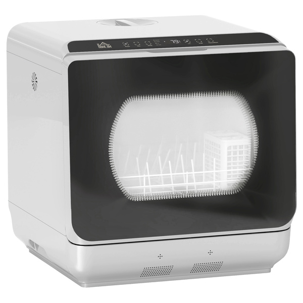 HOMCOM Table Top Dishwasher with Built-in 6L Water Tank, Mini Countertop Dishwasher with 6 Programs, 4 Place Settings, Silver Tone