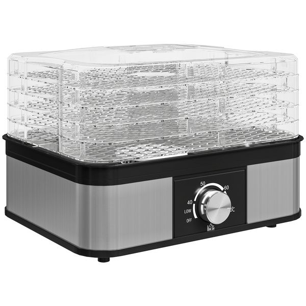 HOMCOM 5 Tier Food Dehydrator, 245W Stainless Steel Food Dryer Machine with Adjustable Temperature for Drying Fruit, Meat, Vegetable, Jerky and Pet Treat, Black