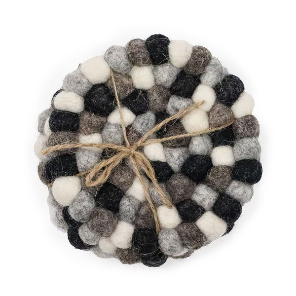Felt Ball Round Coasters - Multi Grey colour (set of 4)