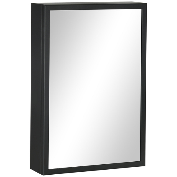 kleankin Bathroom Cabinet with Mirror, Wall Mounted Bathroom Mirror Cabinet with Storage Shelves, 40 x 12 x 60 cm, Black