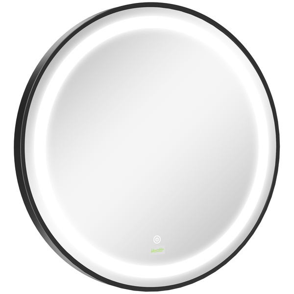 kleankin Round LED Bathroom Mirror, Dimmable Lighted Wall-Mounted Mirror with 3 Temperature Colours, Memory Function, Hardwired