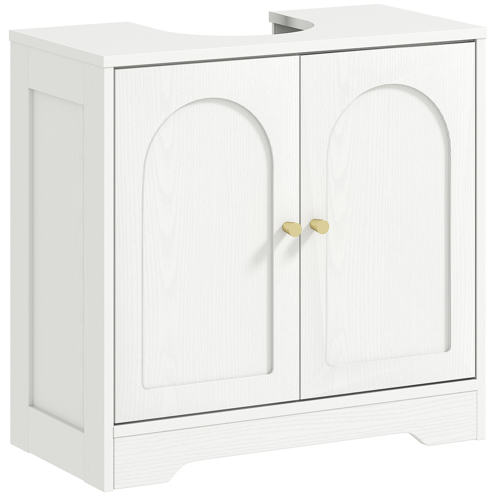 HOMCOM Under Sink Bathroom Cabinet with 2 Arch Doors - White