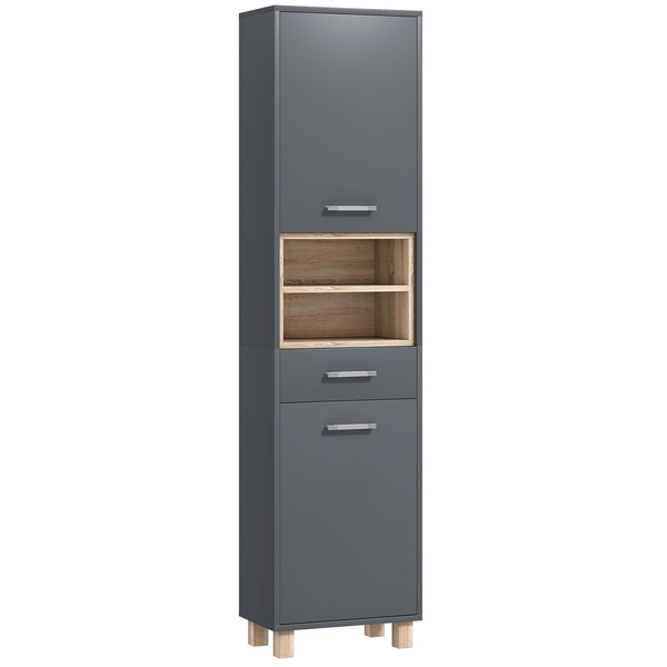 HOMCOM Tall Bathroom Storage Cabinet with MDF Triamine Board and Waterproof Sticker - Matte Grey