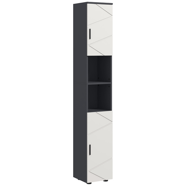 kleankin Line Embossed Tall Bathroom Storage Cabinet with Three-position Adjustable Shelves for Minimalist Style - Grey