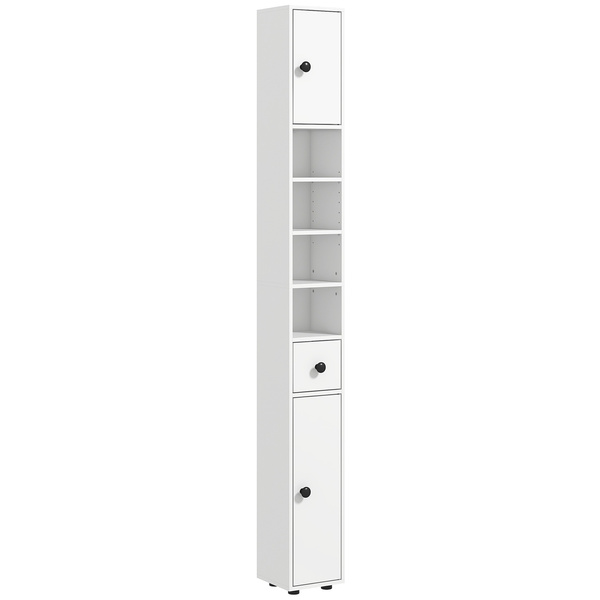 kleankin 180cm Slim Bathroom Cabinet with 9-layered Independent Storage for Family-friendly Storage  - White