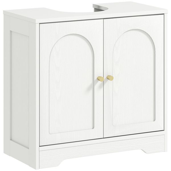 HOMCOM Under Sink Bathroom Cabinet with 2 Arch Doors - White