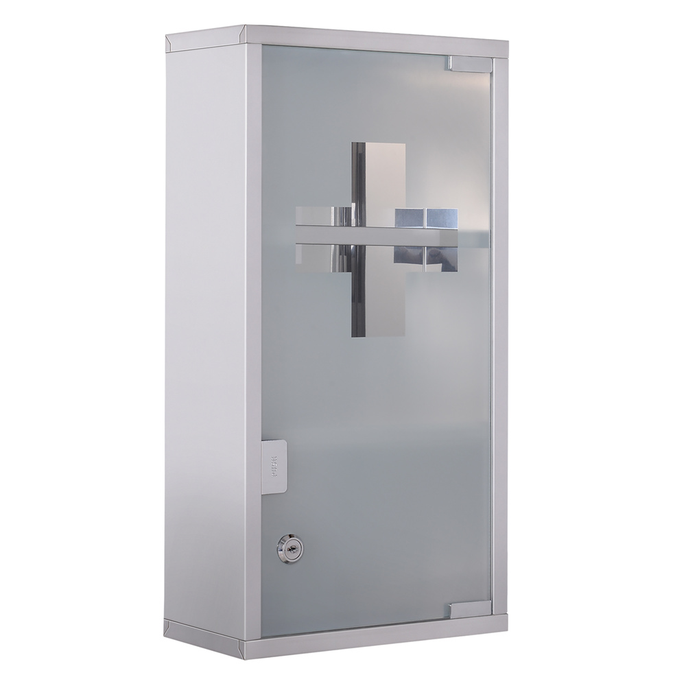 HOMCOM Stainless Steel wall mounted Medicine Cabinet with 2 Shelves + Security Glass Door Lockable 48 cm(H)
