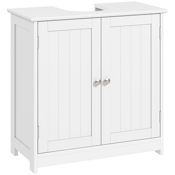 kleankin Under Sink Bathroom Cabinet, Freestanding Under Sink Cabinet with 2 Doors and Adjustable Shelf for Basin without or with Pedestal, White