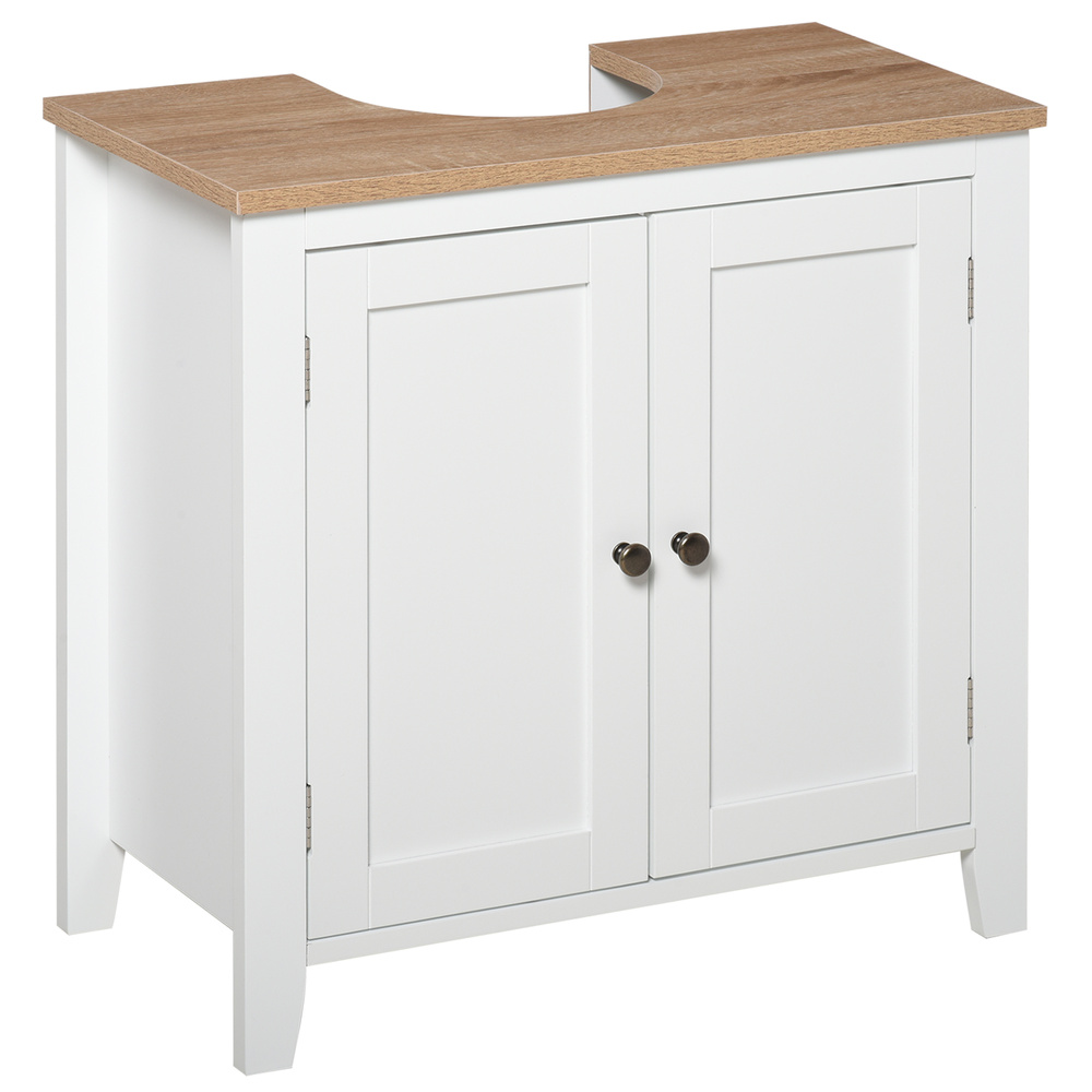 kleankin Under Sink Cabinet, Bathroom Sink Cabinet with 2 Doors, Pedestal Under Sink Design, Freestanding Bathroom Cupboard with Adjustable Shelf, White
