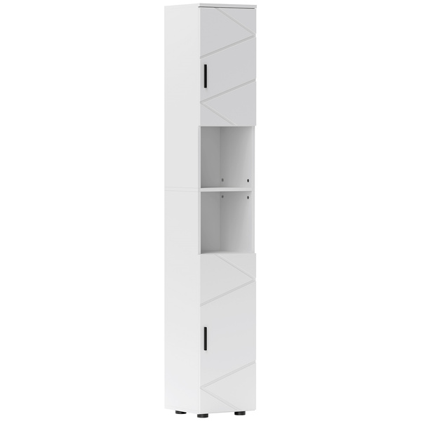 kleankin Line Embossed Tall Bathroom Storage Cabinet - White