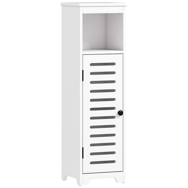 HOMCOM Bathroom Floor Cabinet, Bathroom Storage Unit with Louvered Door, Open Shelf, Adjustable Shelf, White, 22 x 20 x 75 cm