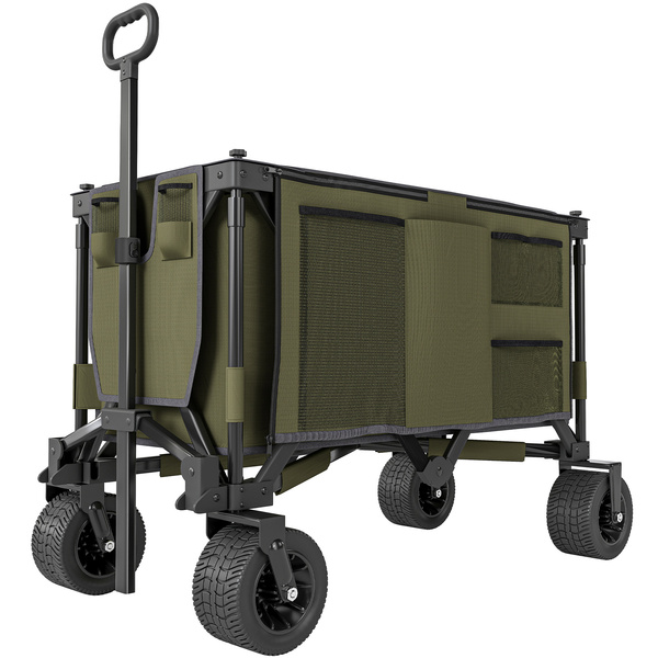 Outsunny Folding Garden Trolley, Cargo Traile on Wheels, Collapsible Camping Trolley, Outdoor Utility Wagon with Steel Frame and Oxford Fabric, Green