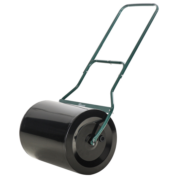 Outsunny φ50cm Steel Garden Lawn Roller Push Pull w/ Fillable Cylinder Water Sand Plug Lawn Flatten Seed Sow Rolling Drum w/ Handle