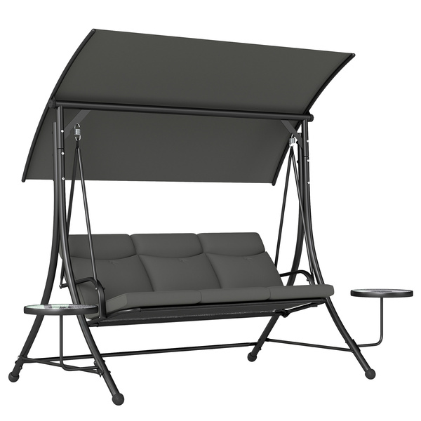 Outsunny Three-Seater Garden Swing, with Adjustable Canopy - Black/Grey