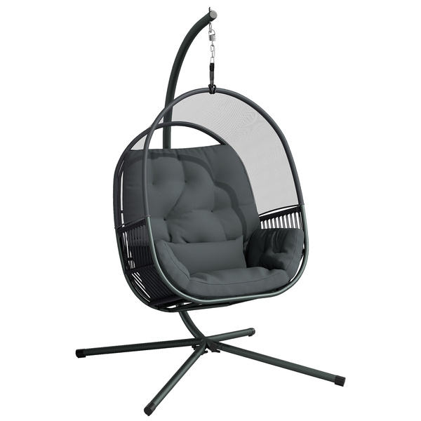 Outsunny Hanging Egg Chair, with Cushion - Dark Grey