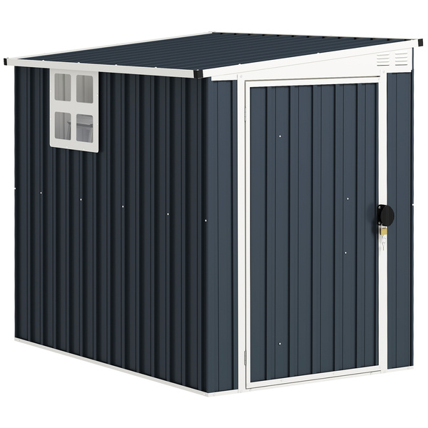 Outsunny 4 x 6ft Garden Metal Shed, Outdoor Storage Shed with Window, 2 Vents and Lockable Door for Garden, Patio, Dark Grey